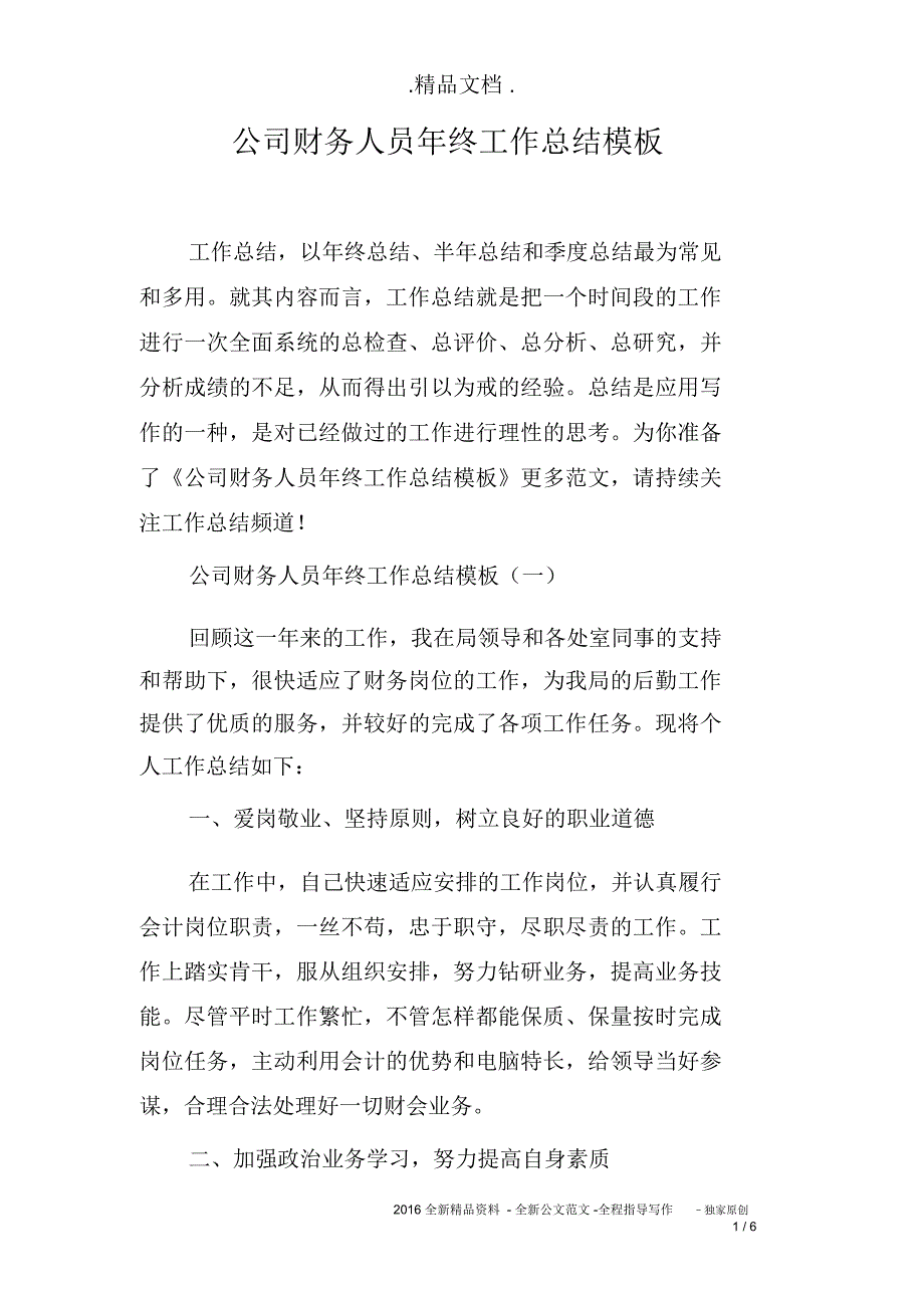 公司财务人员年终工作总结模板_第1页