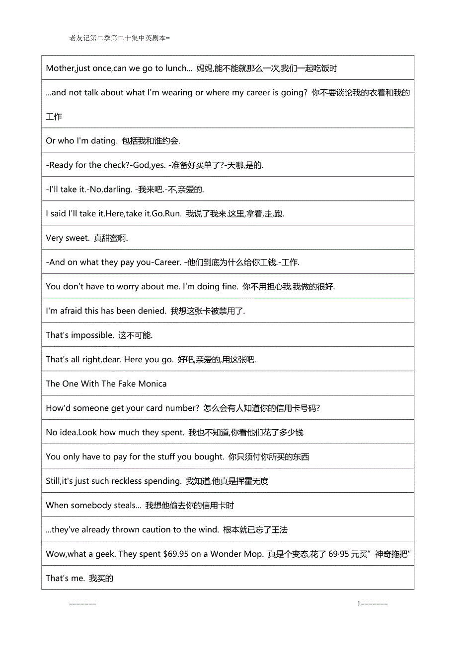 老友记第一季第二十集中英分句对照剧本_第1页