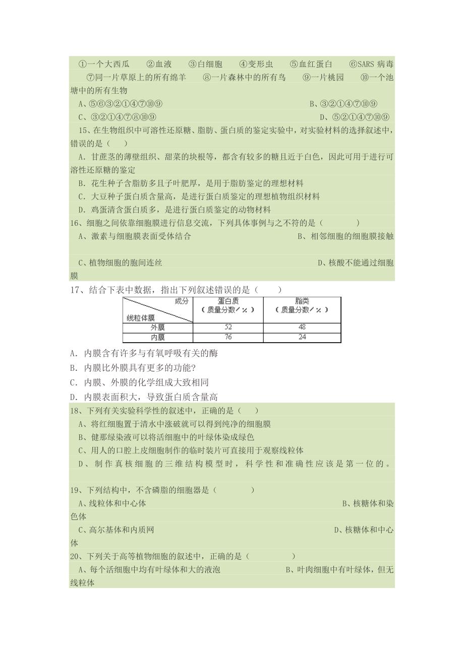 高一生物第一次周考卷.doc_第3页