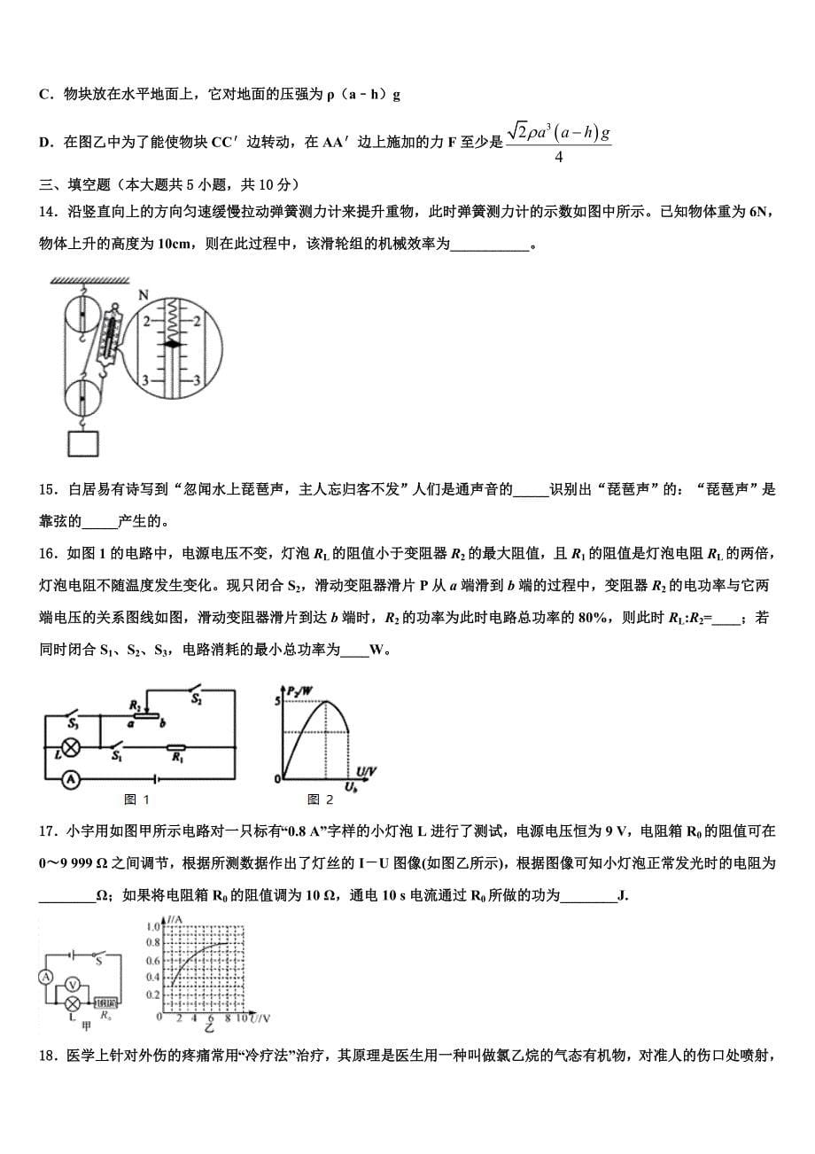 2023届河南省许昌市襄城县市级名校中考联考物理试题含解析_第5页