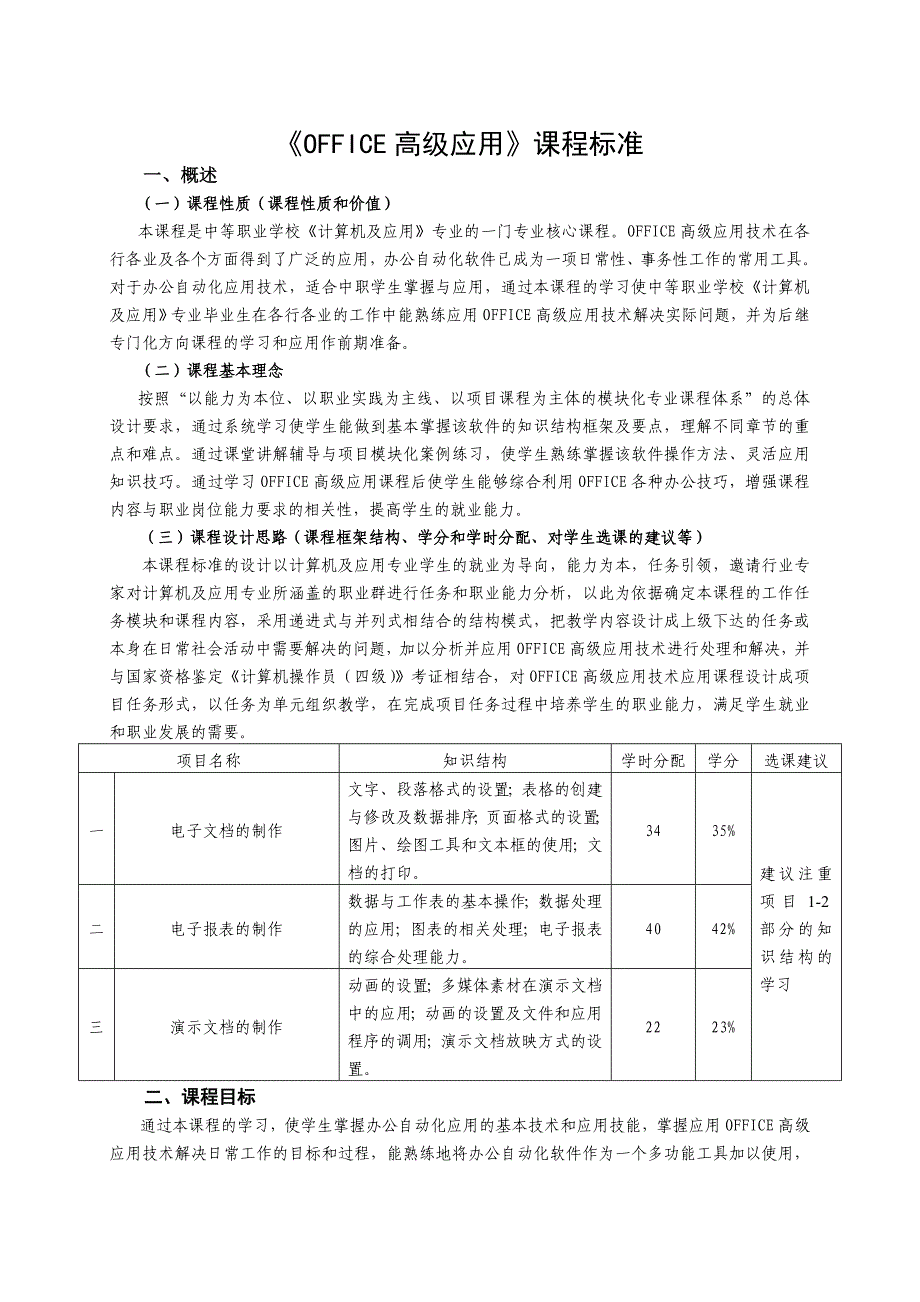 OFFICE高级应用课程标准_第1页