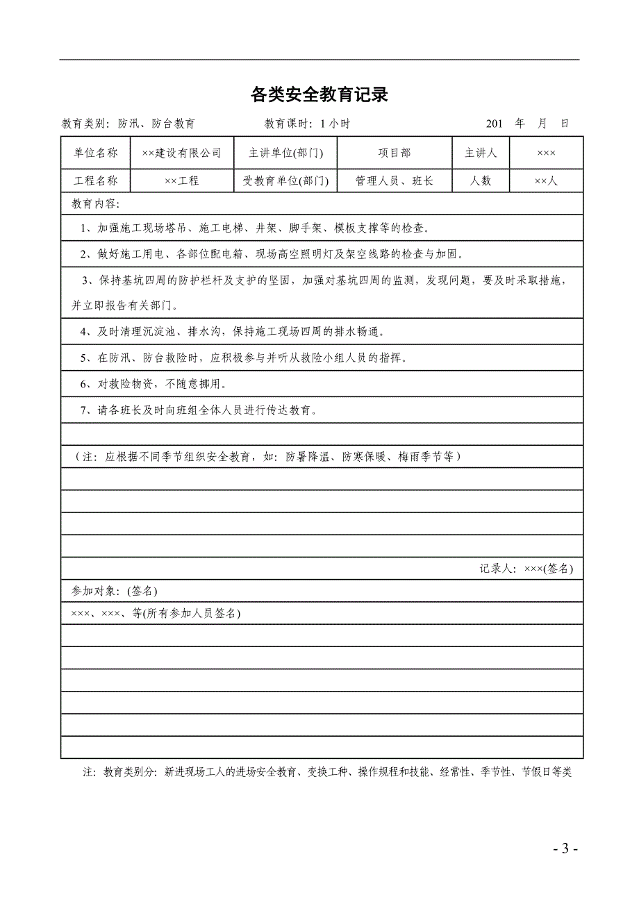 建筑企业安全生产教育记录通用范本_第3页