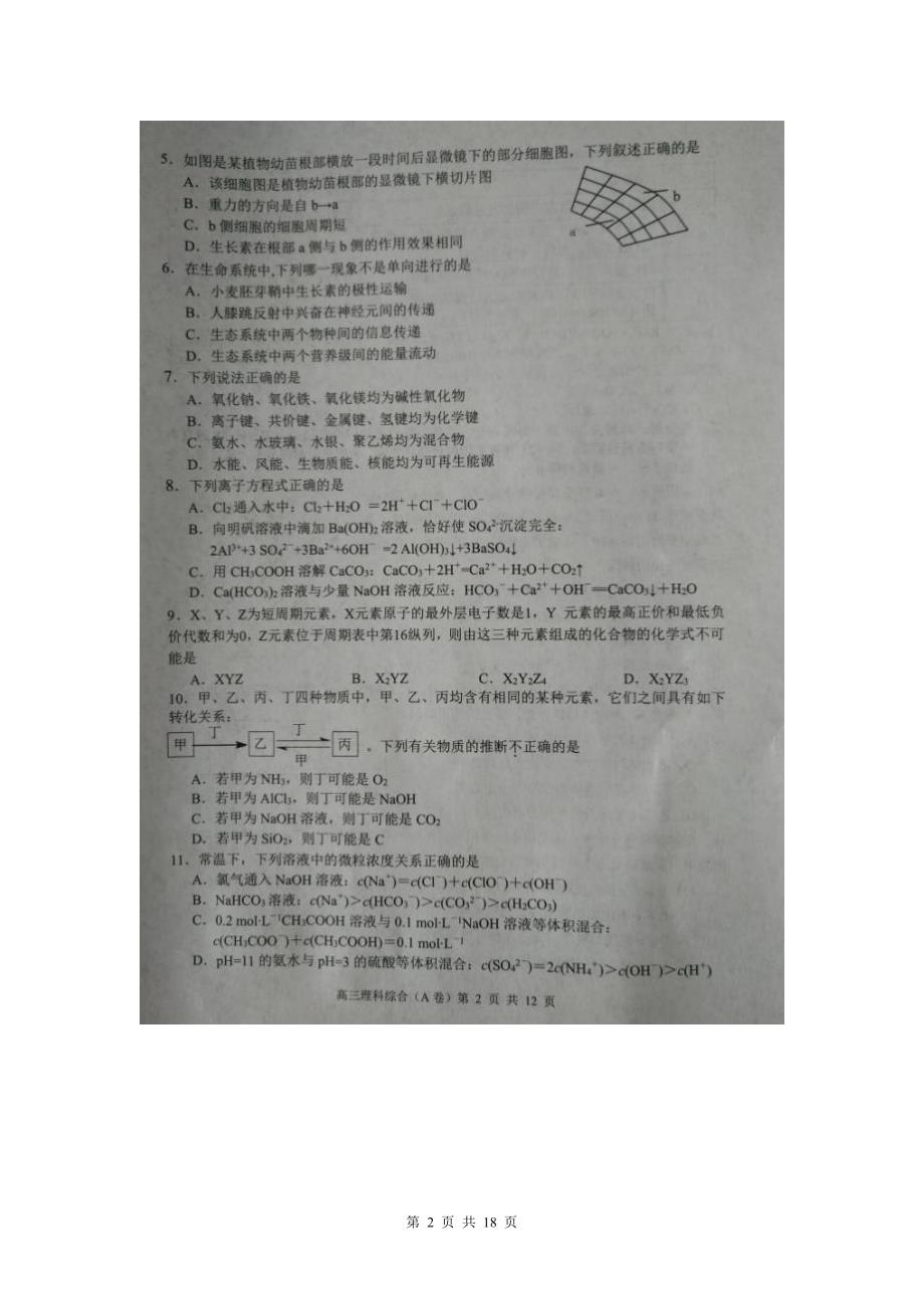 河北省唐山市2015届高三第三次模拟考试理科综合试题(扫描版).doc_第2页