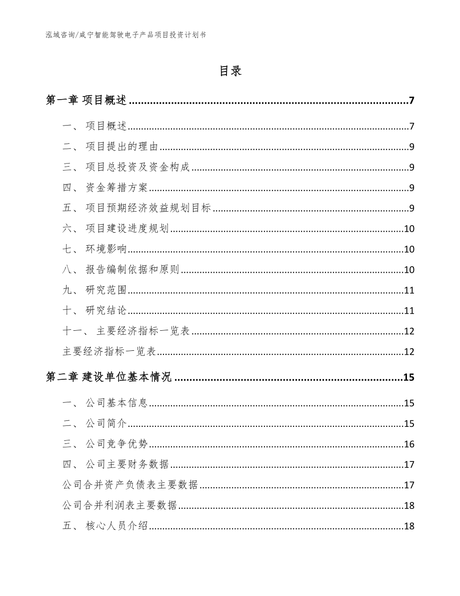 咸宁智能驾驶电子产品项目投资计划书【范文模板】_第1页