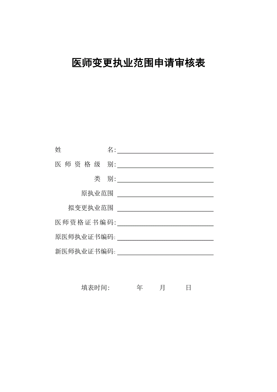 医师变更执业范围申请审核表.doc_第1页