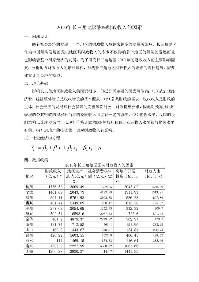 长三角财政收入分析计量经济学模型分析.doc