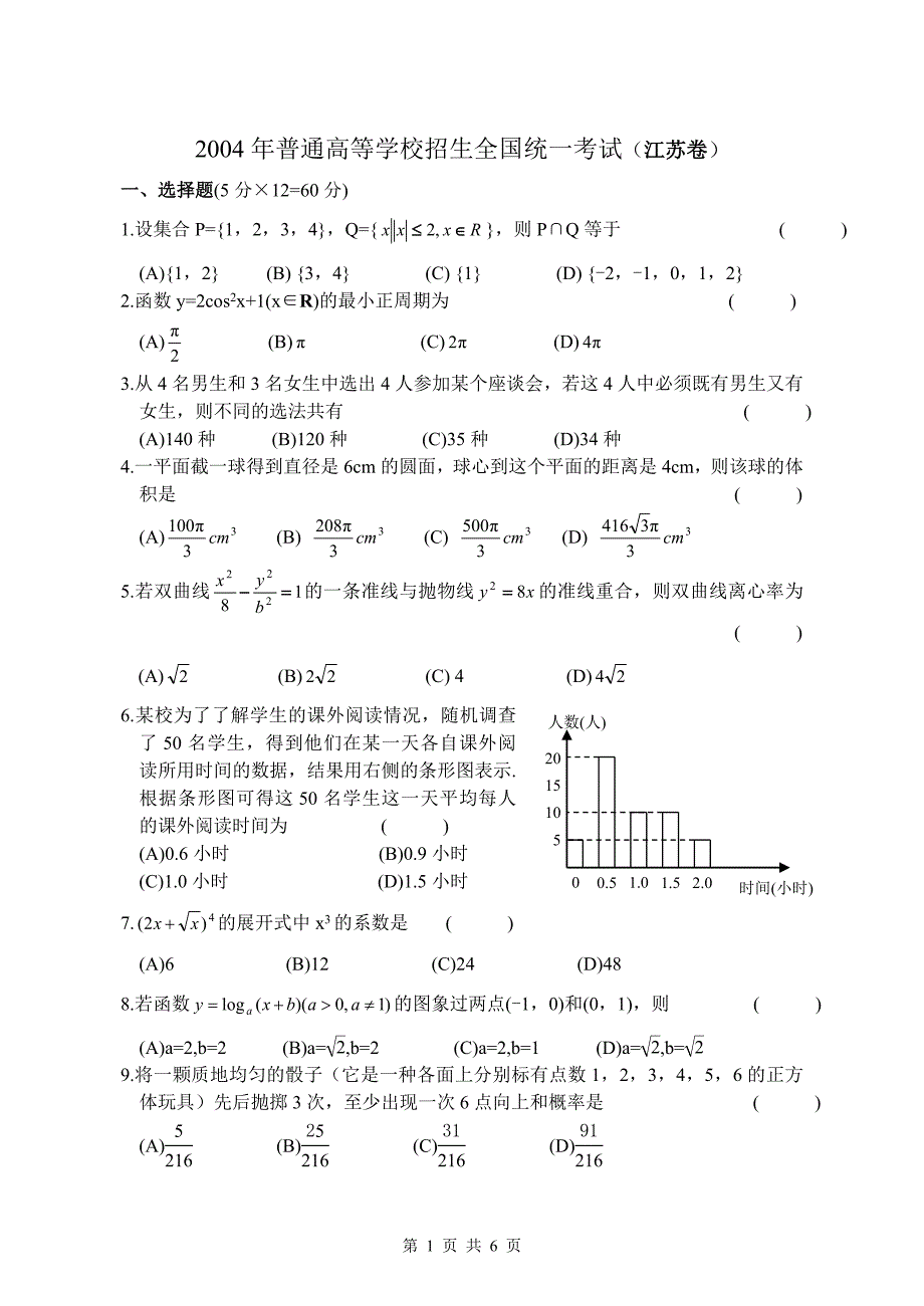 2004江苏数学高考_第1页