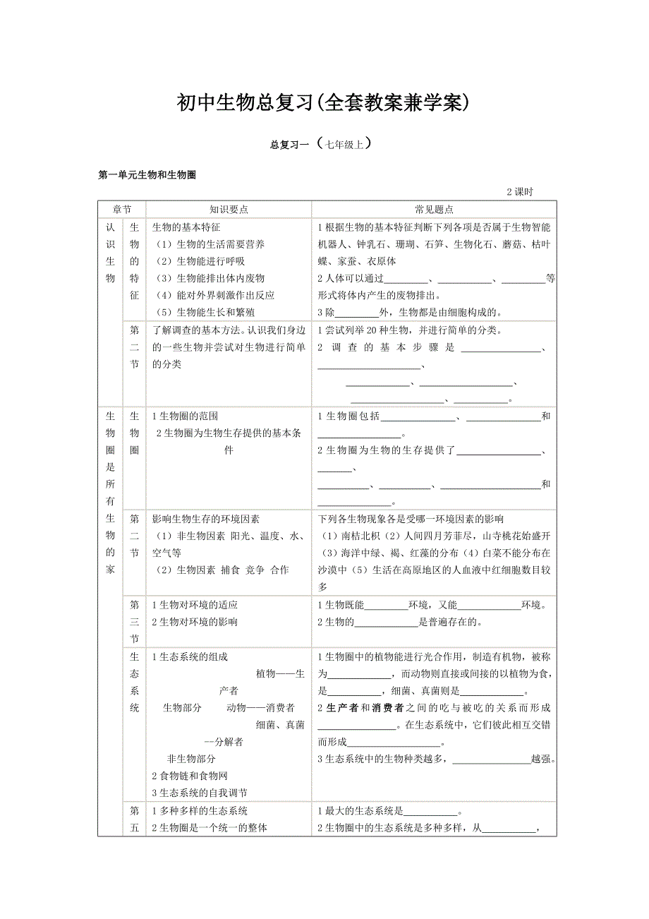 初中生物总复习(全套教案兼学案)_第1页