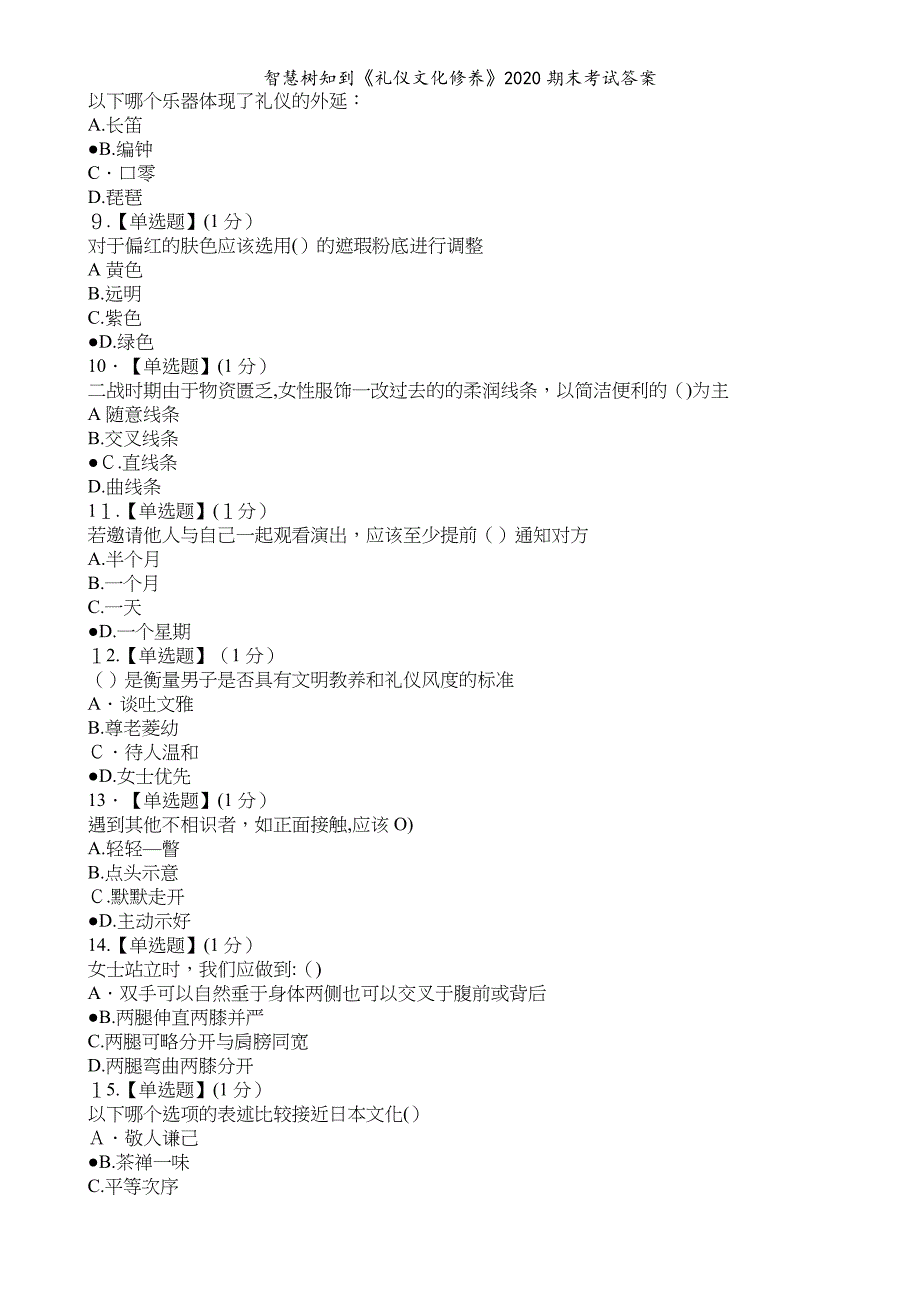 智慧树知到礼仪文化修养2020期末考试答案_第2页