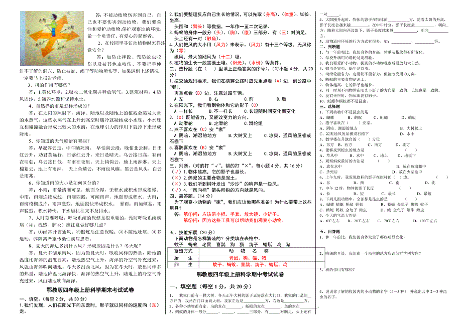 鄂教版四年级上册科学复习资料A3_第2页