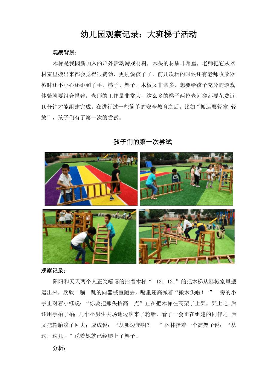 幼儿园观察记录：大班梯子活动_第1页