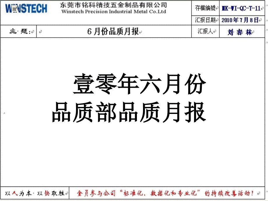 品质月报分析样本ppt课件_第1页