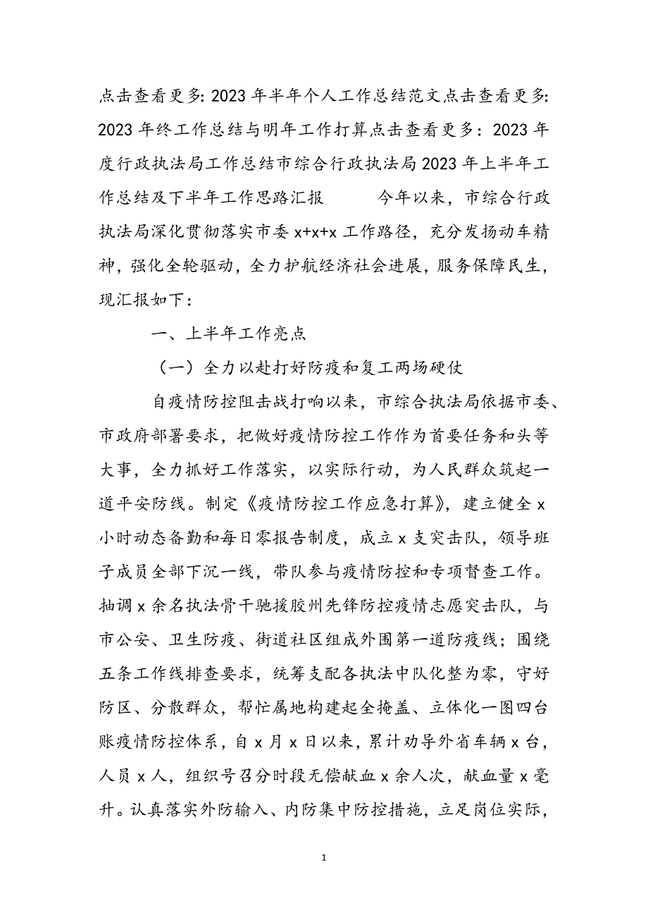 2023年市综合行政执法局上半年工作总结及下半年工作思路汇报.docx_第2页