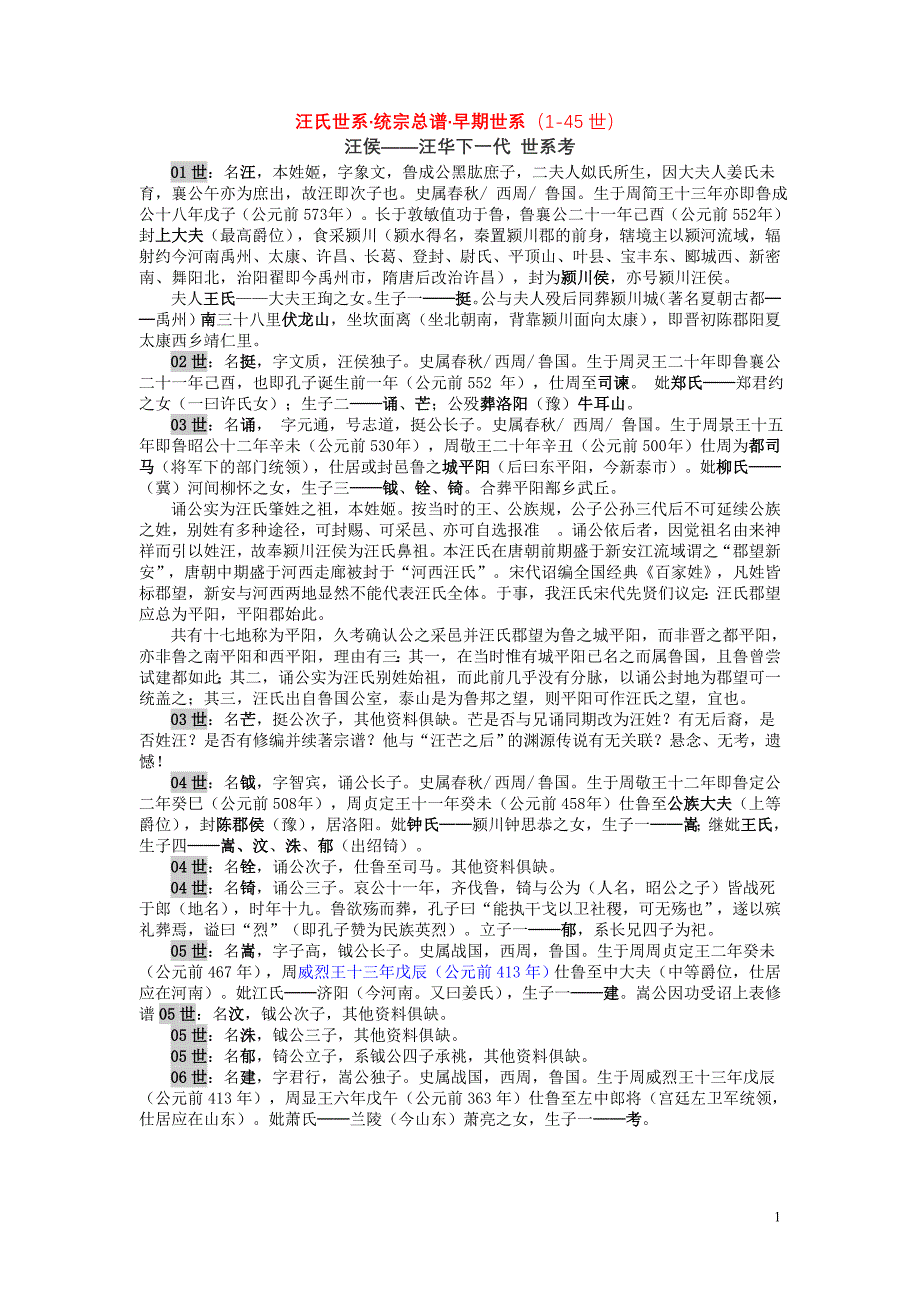 汪氏世系统宗总谱早期世系(1-45世).doc_第1页