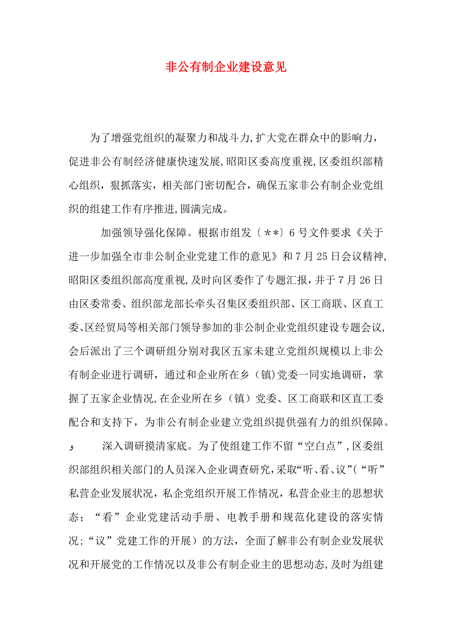 非公有制企业建设意见_第1页