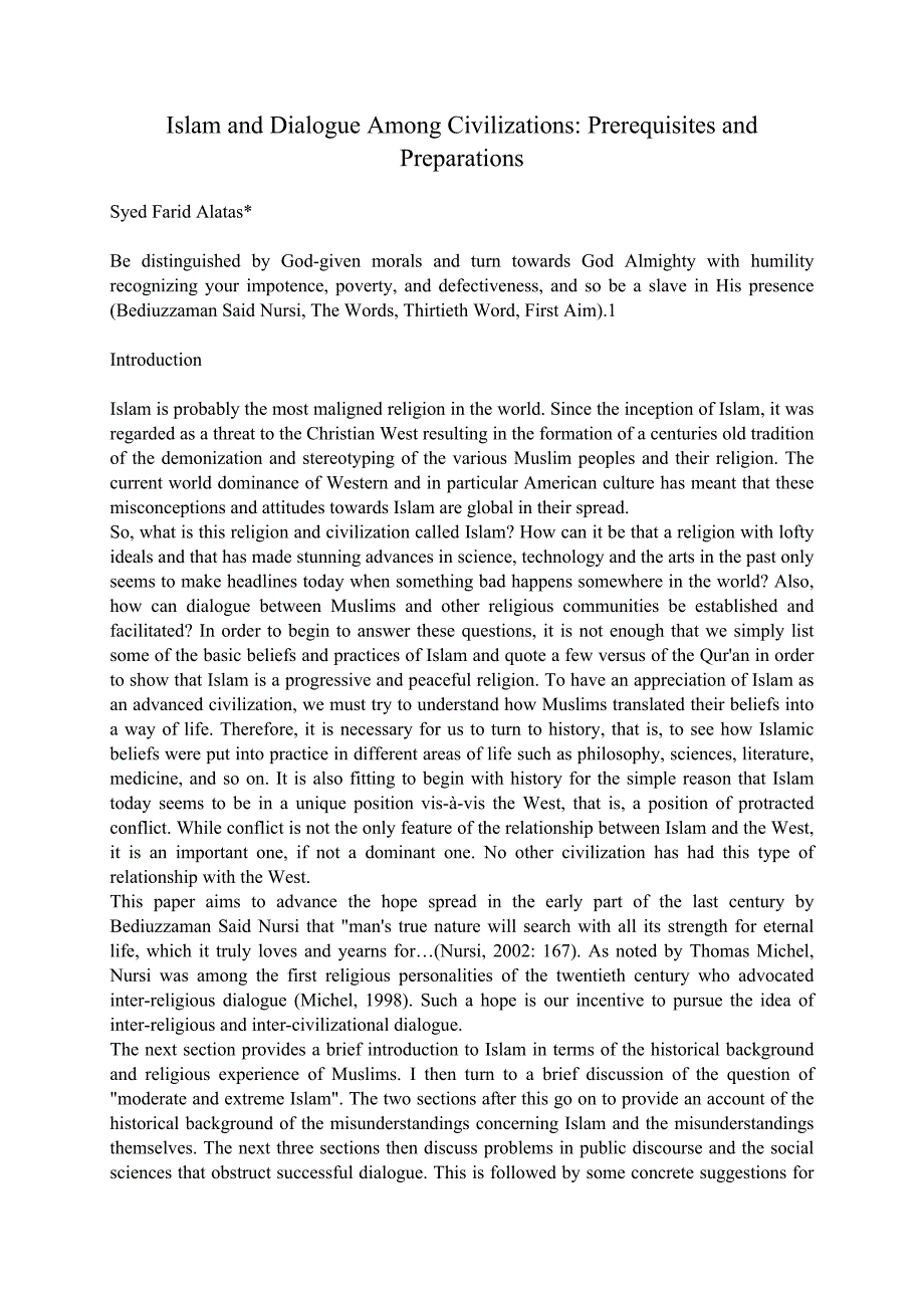 Islam and Dialogue Among Civilizations Prerequisites and…_第1页