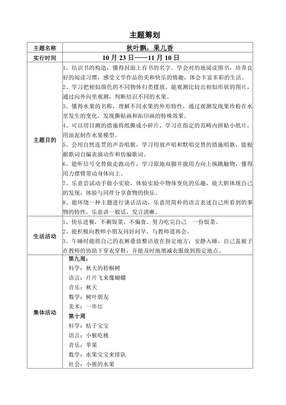 小班主题计划《秋叶飘--果儿香》_第1页