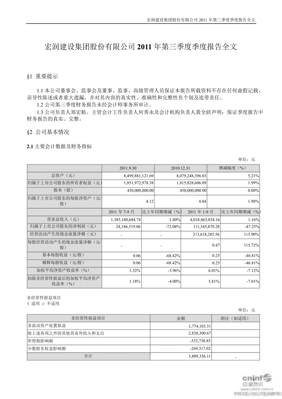 宏润建设：第三季度报告全文_第1页