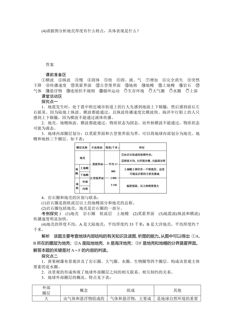 新编【人教版】地理必修一：1.4地球的圈层结构导学案含答案_第4页