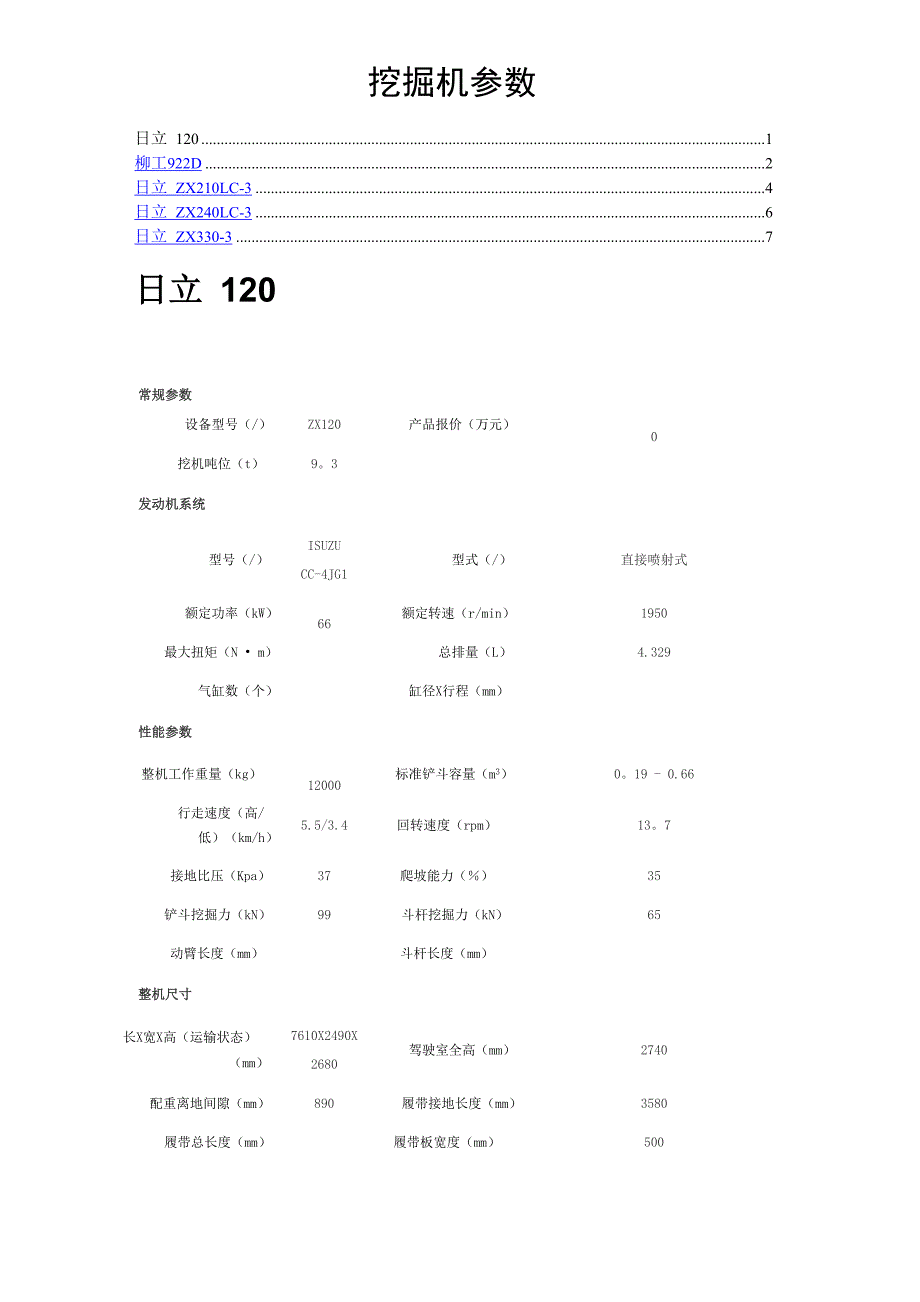 挖掘机参数及土方开挖工作效率_第1页