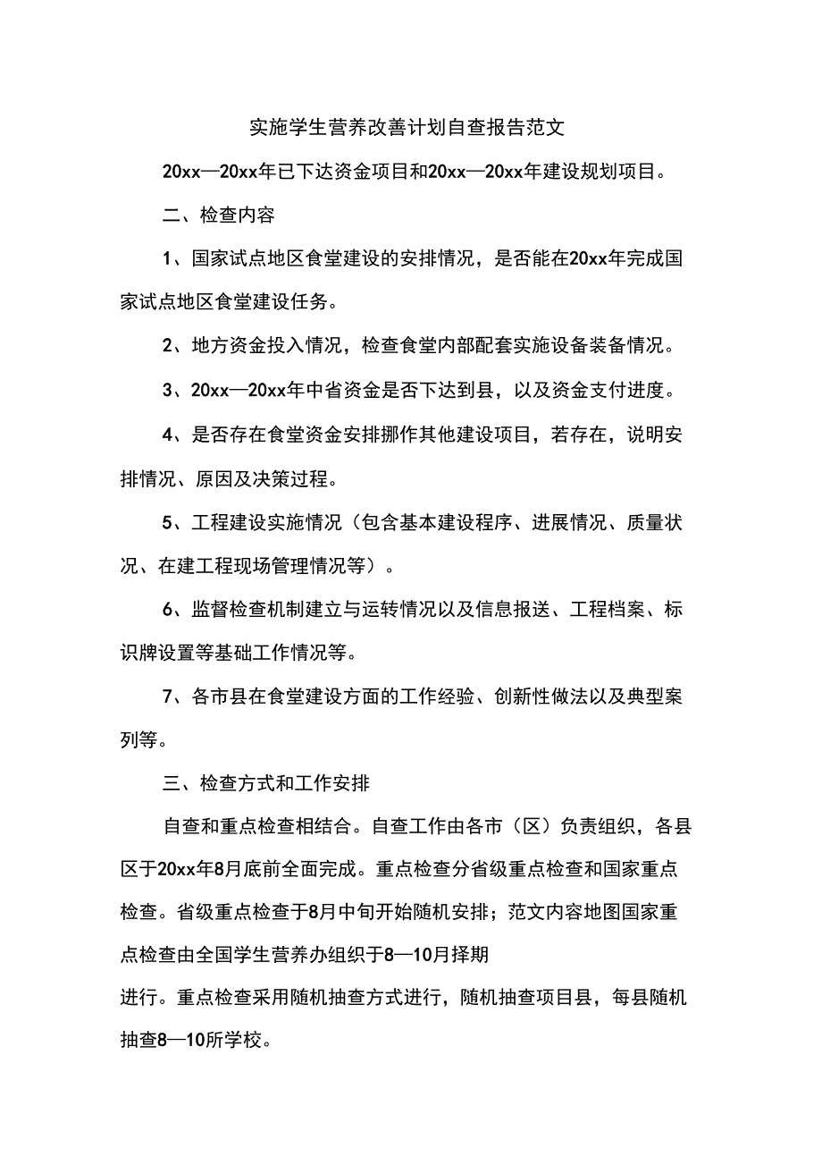 优秀报告范文：实施学生营养改善计划自查报告范文_第1页