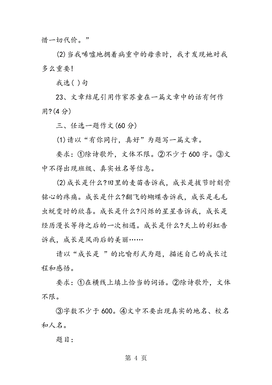 2023年苏教版中考语文模拟试题一份.doc_第4页