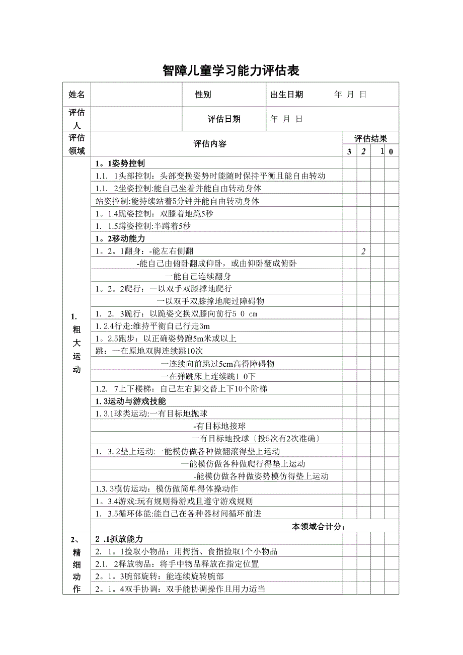 智障儿童学习能力评估表_第1页