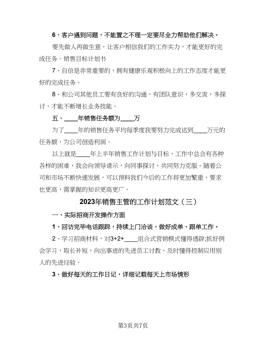 2023年销售主管的工作计划范文（四篇）.doc_第3页