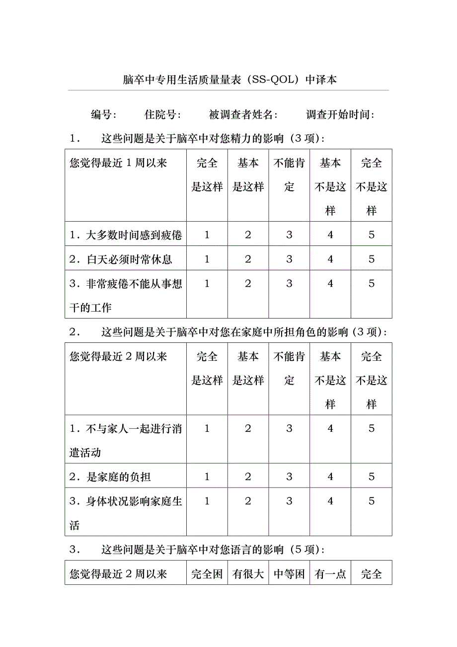 脑卒中专用生活质量量表_第1页