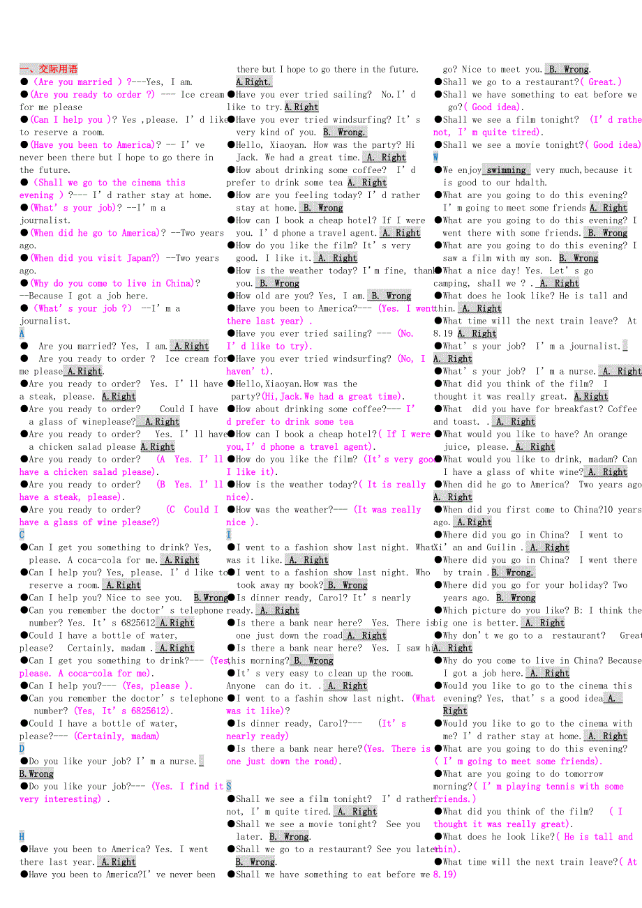 电大开放英语I考试小抄考试资料_第1页