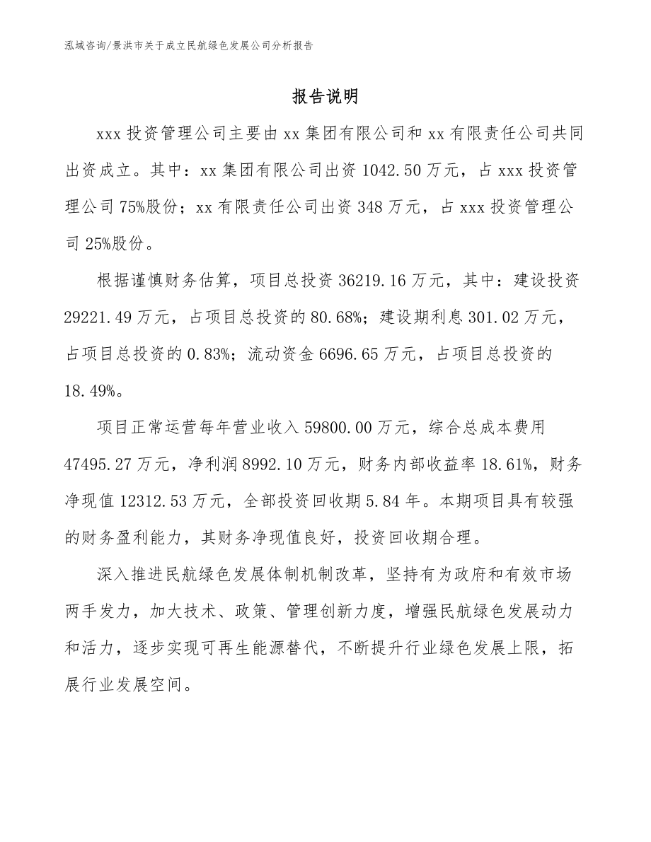 景洪市关于成立民航绿色发展公司分析报告（模板范文）_第2页