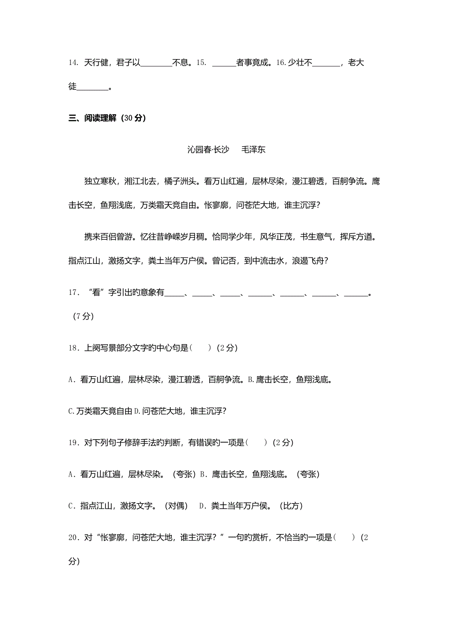 2023年潍坊护理职业学院单招语文模拟试题及答案_第4页