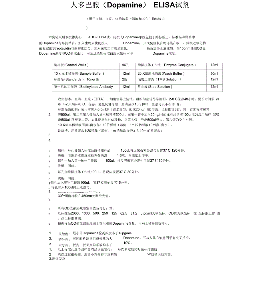 人多巴胺DopamineELISA试剂盒_第1页