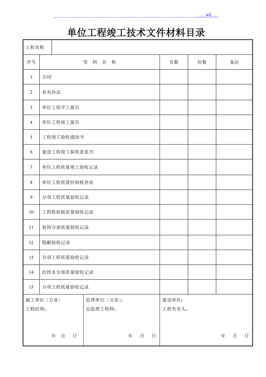 建筑装饰装修工程竣工验收资料表格_第1页