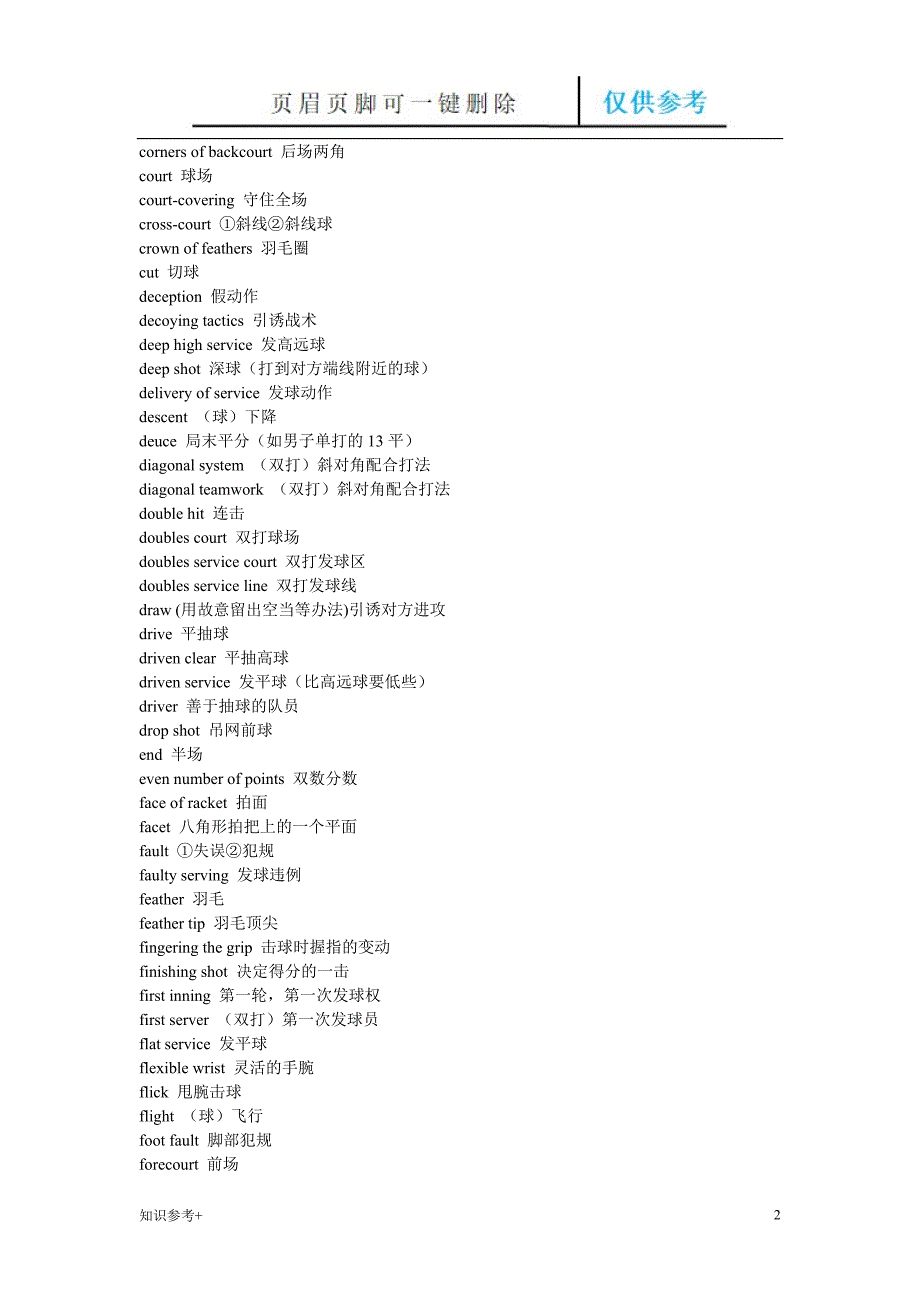 羽毛球术语中英文对照借鉴类别_第2页