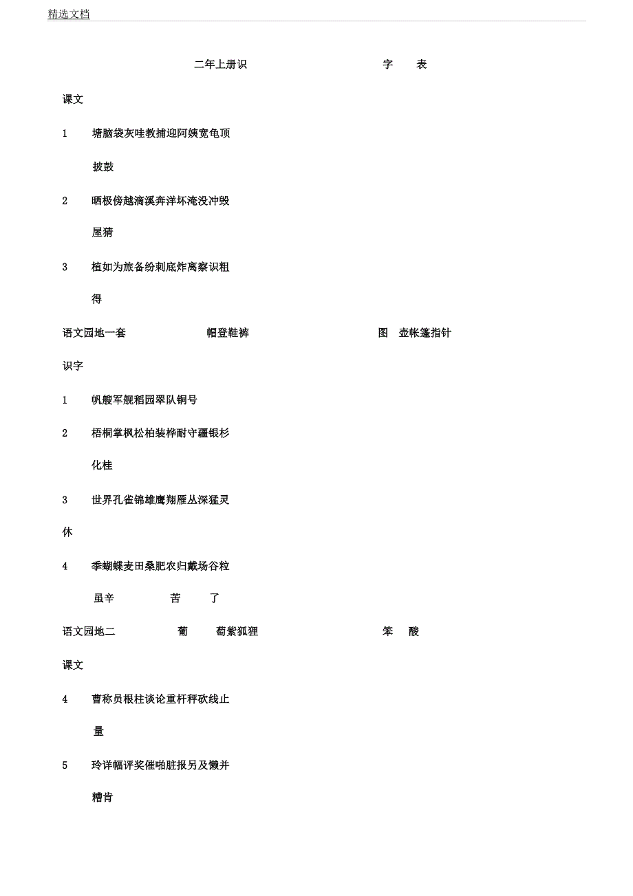 人教版二年级教学上册识字表格写字表格.docx_第1页