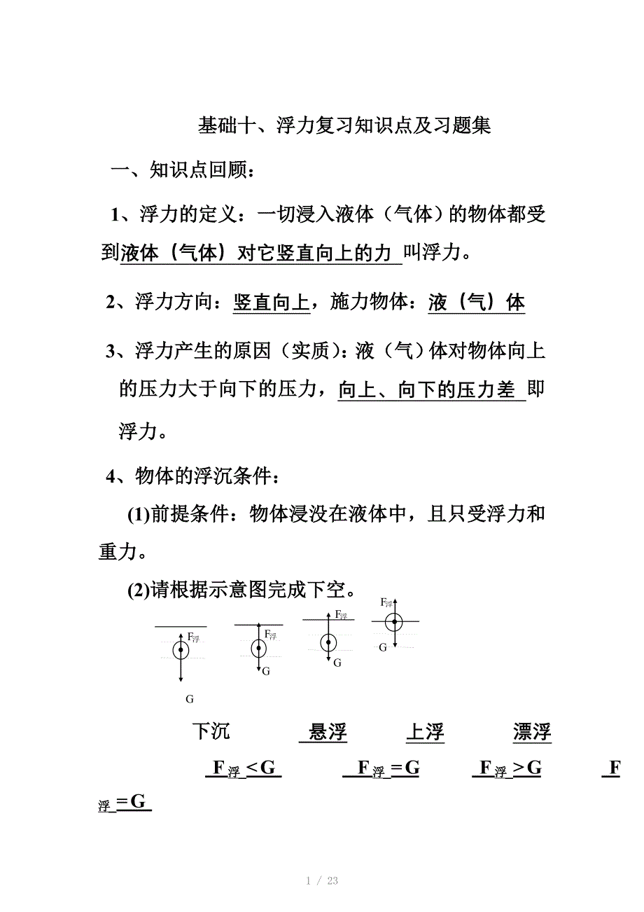 基础十浮力复习知识点回顾_第1页