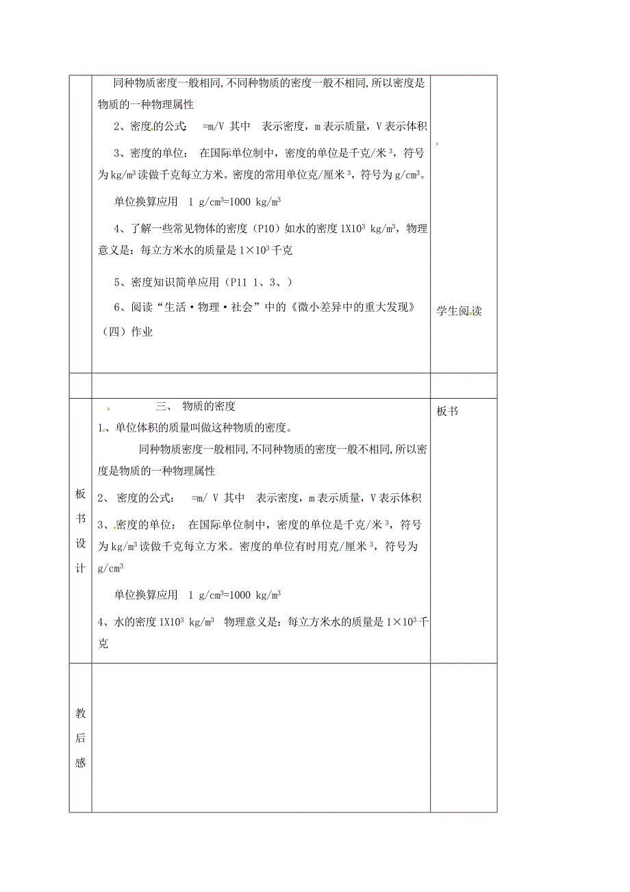 江苏省淮安市八年级物理下册 6.3物质的密度教案 新版苏科版_第3页