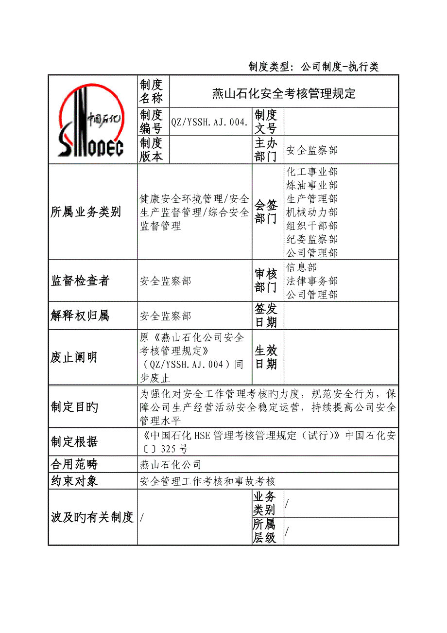 燕山石化安全考核管理统一规定_第1页