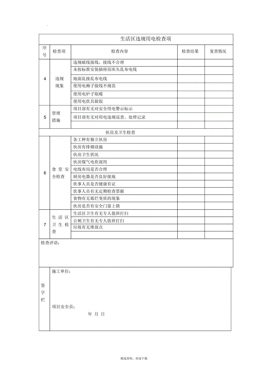 施工现场生活区安全文明检查表_第2页