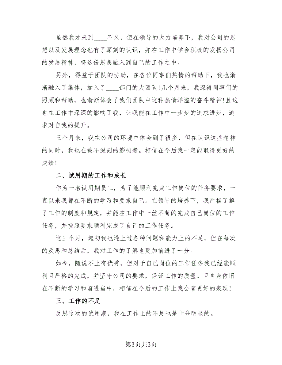 2023年试用期工作总结及自我评价（2篇）.doc_第3页