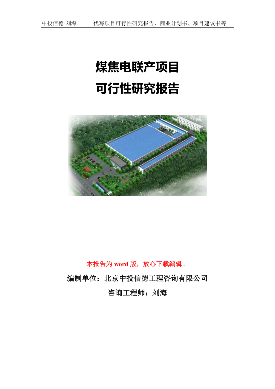 煤焦电联产项目可行性研究报告模板_第1页