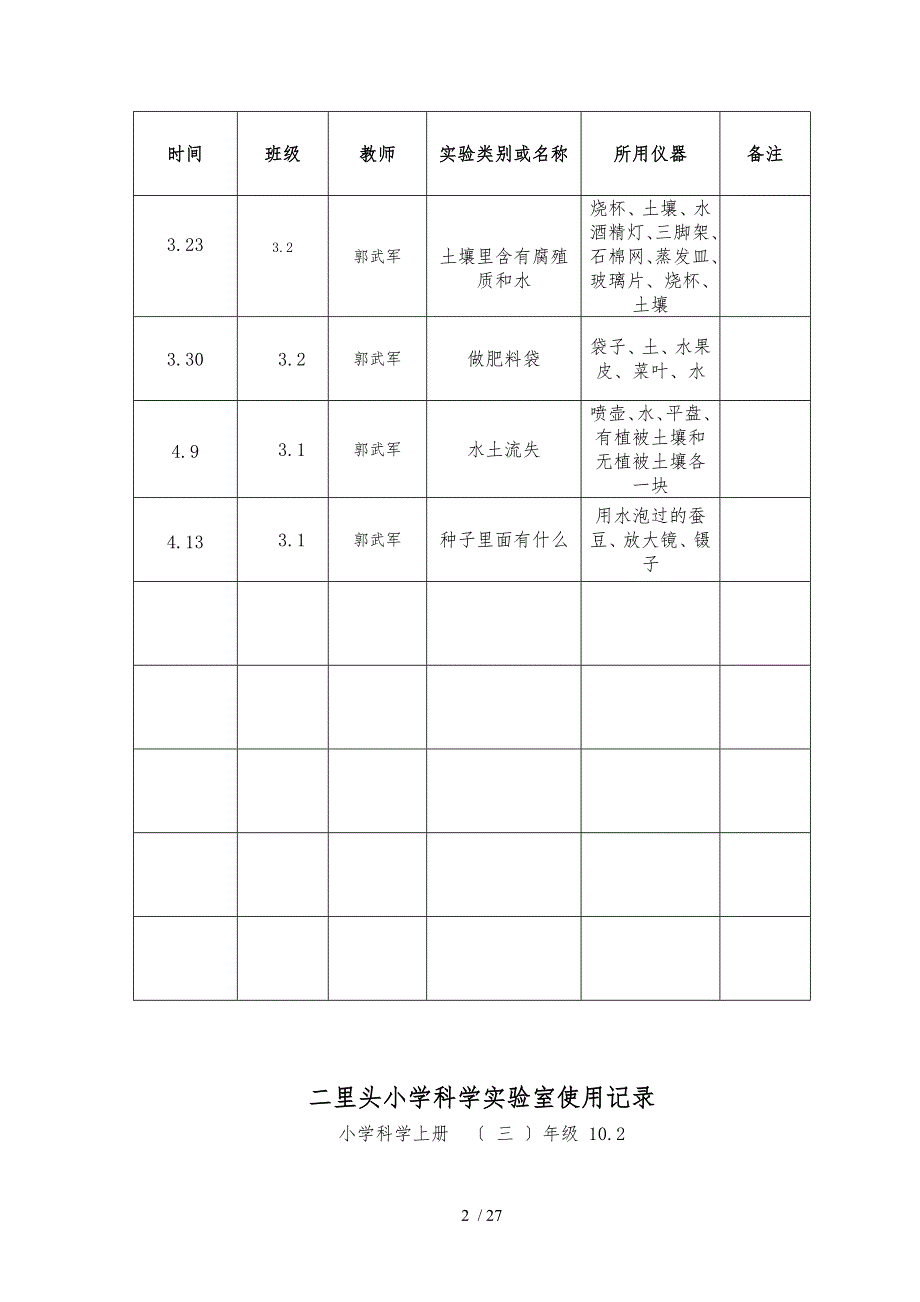 小学实验室使用记录表_第2页