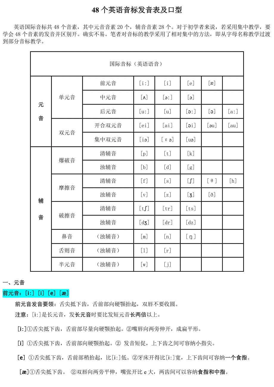 48个英语音标发音表及口型_第1页