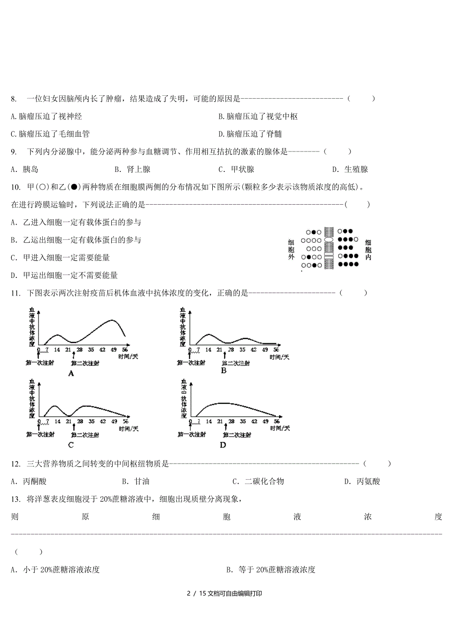 上海市金山中学20192020学年高二生命科学下学期期末考试试题_第2页