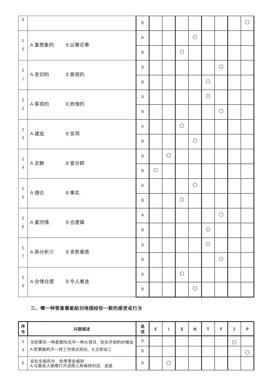 MBTI职业性格测试题目与答案_第5页