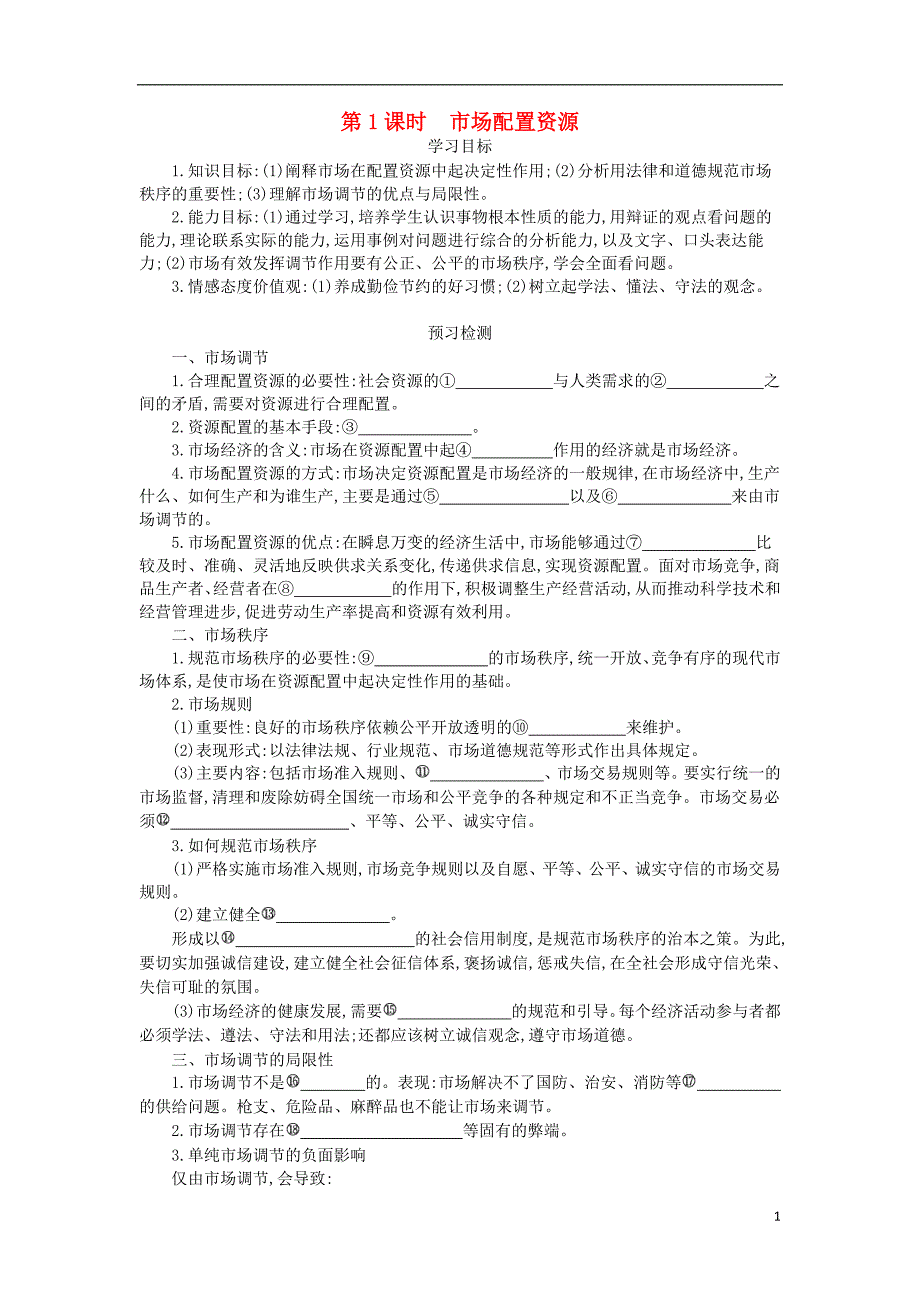 2015-2016学年高中政治 9.1《市场配置资源》导学案 新人教版必修1_第1页