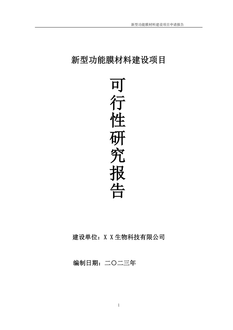 新型功能膜材料项目可行性研究报告备案申请模板_第1页