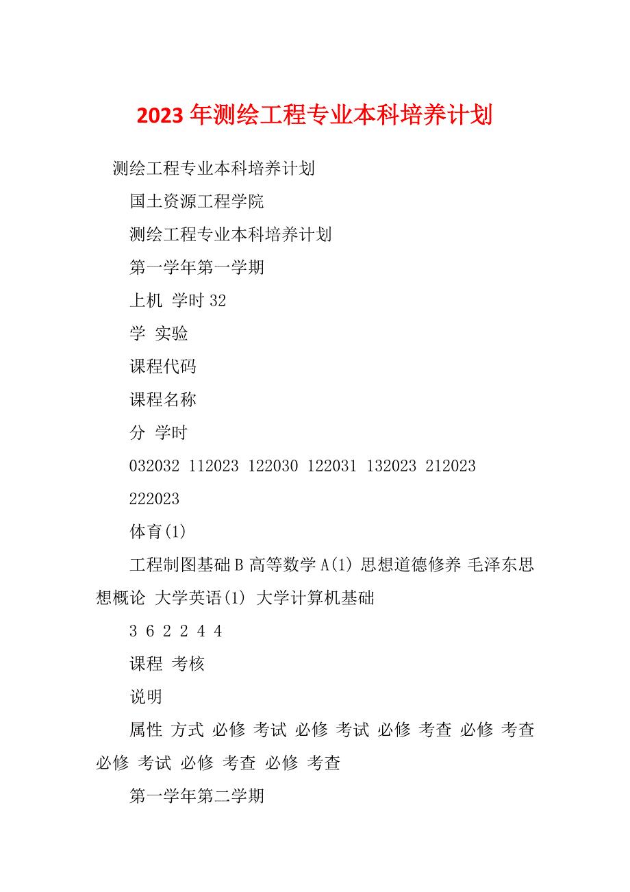 2023年测绘工程专业本科培养计划_第1页