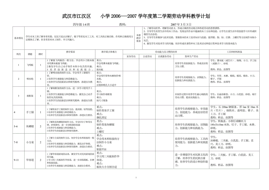 四下劳技计划_第1页